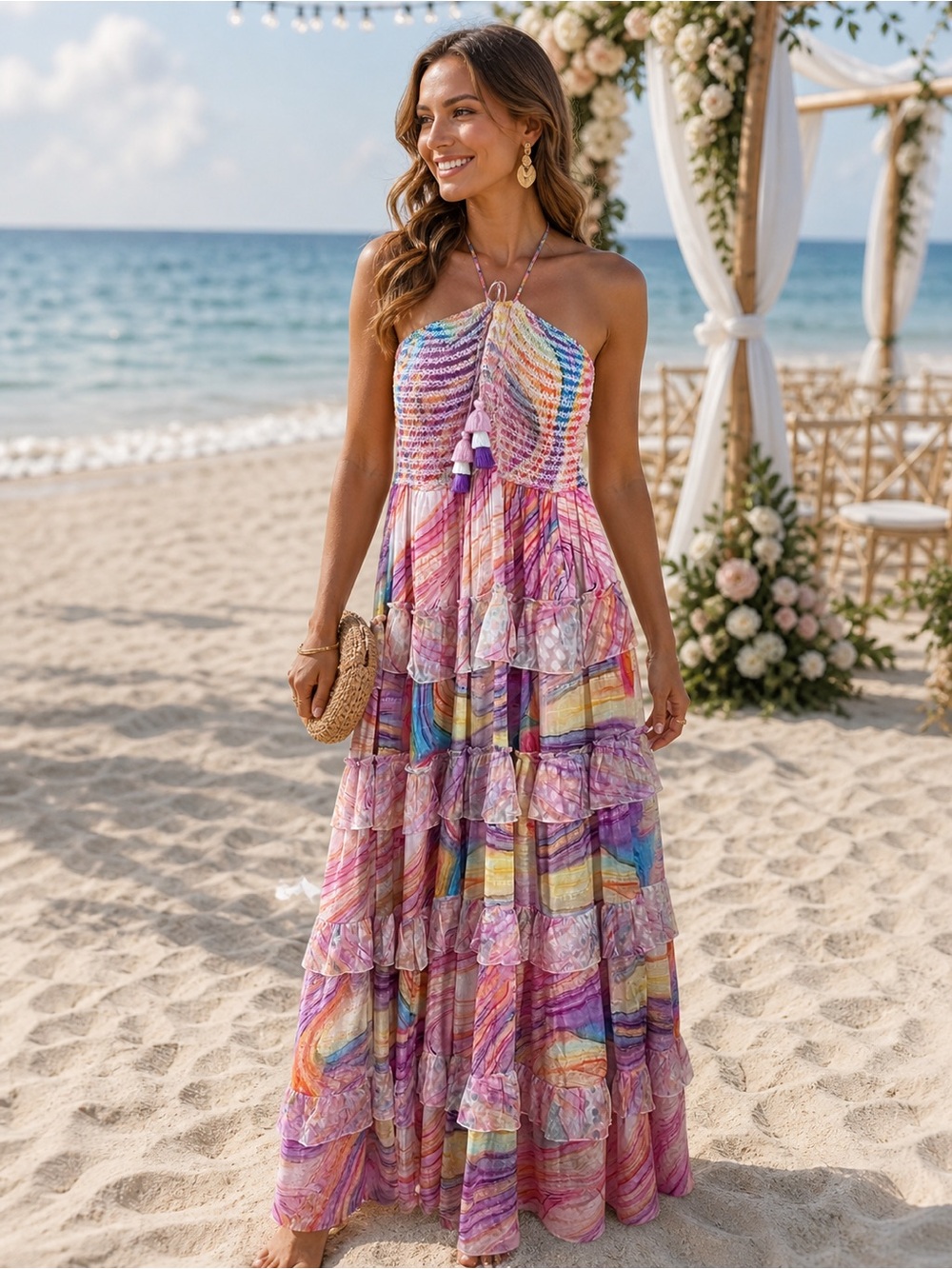 NWT Rococo Sand Maxi Dress $594 Halter Rainbow Fairy Resort